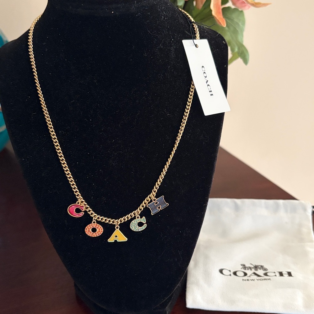 NWT Coach Signature Logo Charm Pavé and Enamel Necklace with dustbag - Picture 3 of 8